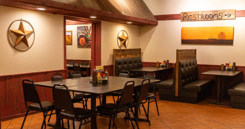 Interior, dining table and booths