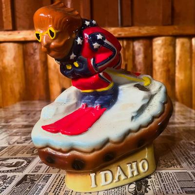 Ezra Brooks Idaho Skier ceramic decanter.
