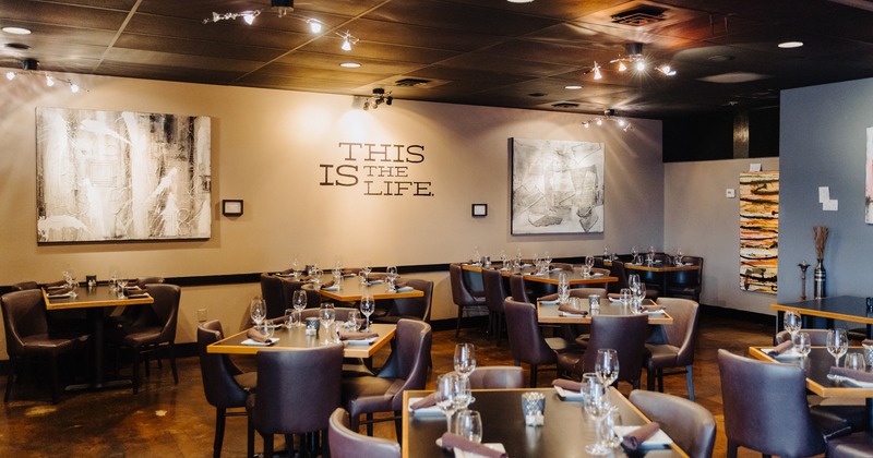 Interior, diner room, wide view, tables and chairs