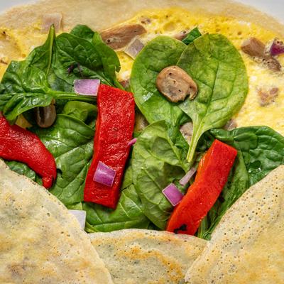 Loaded Veggie Morning Crepes.