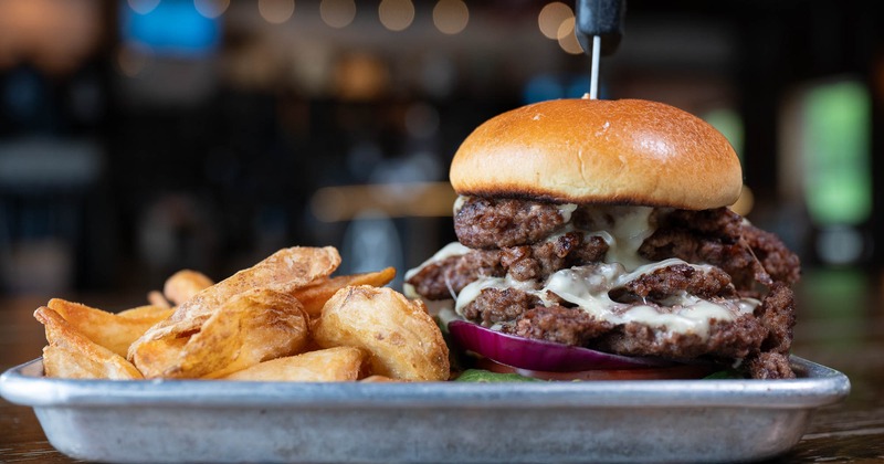 Tenney mountain smash burger, served