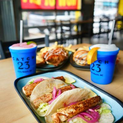 Various food and drinks.