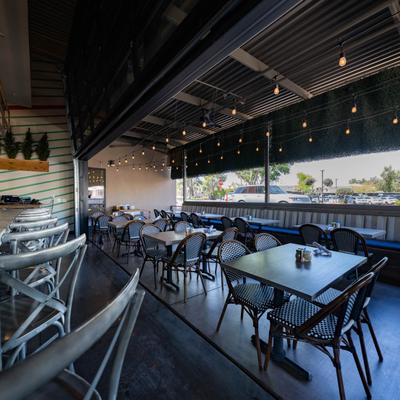 Exterior, outside seating area and bar.