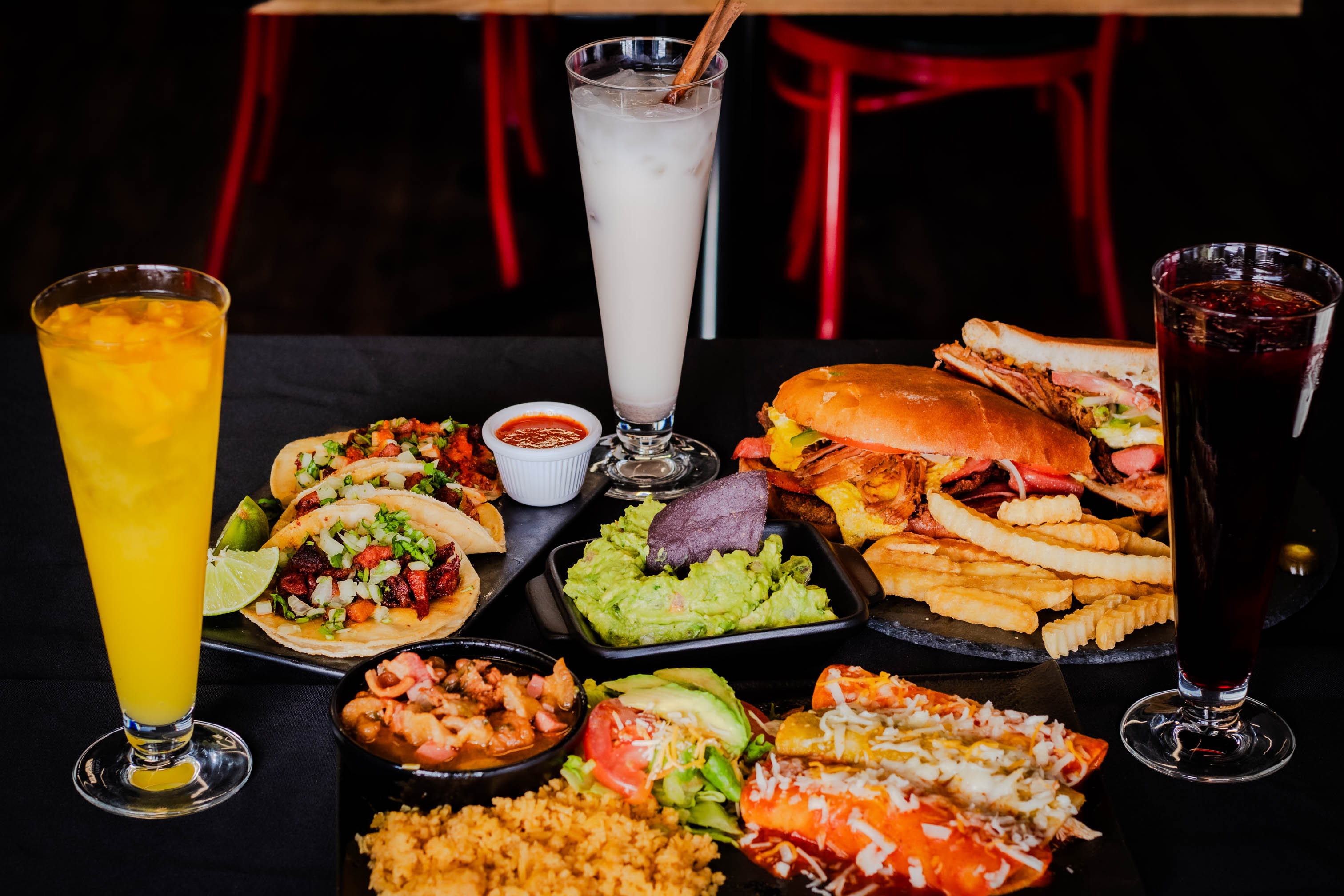 Assorted dishes and beverages