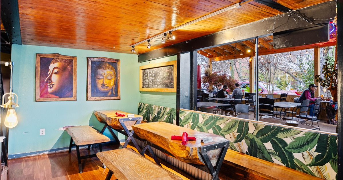 Interior, seating space, wooden benches