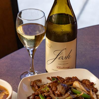 White wine and food.