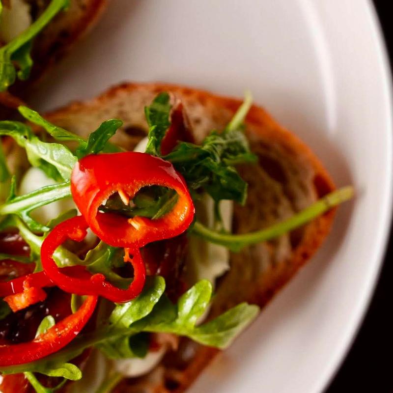 Smoked Mackerel Toast Capers | Red Peppers | Arugula photo