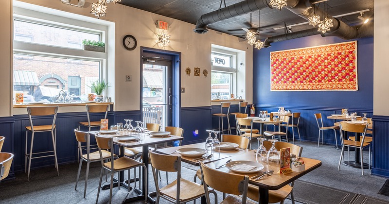 Interior, dining area with tables and chairs