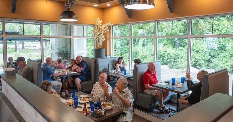 Interior space, dining area full of guests