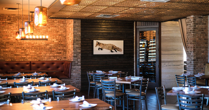 Interior, tables set with tableware