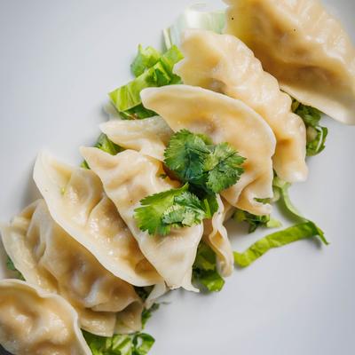 Steamed pork dumplings, top view