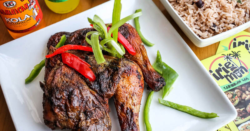 Jerk chicken, with bell peppers