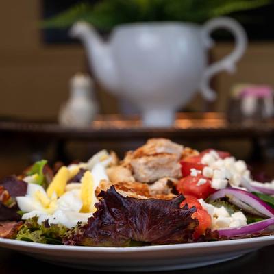 Chicken cobb salad, side view