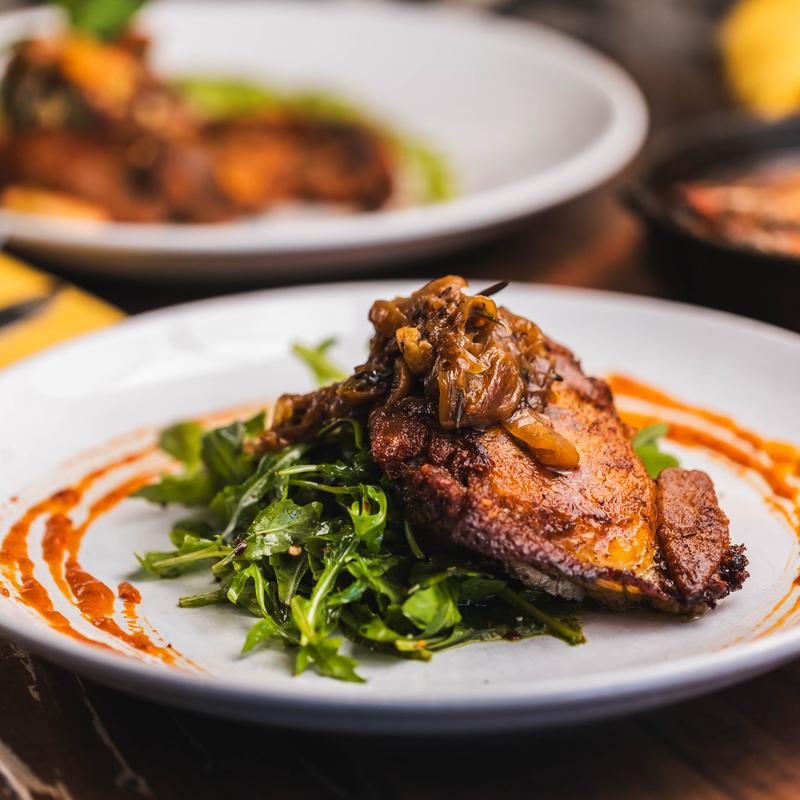 Crispy Confit Chicken with Caramelized Onion photo