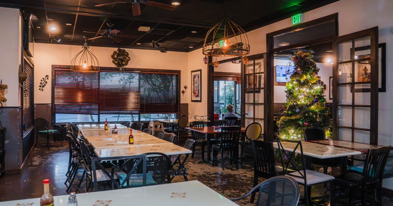 Interior, tables and chairs ready for guests