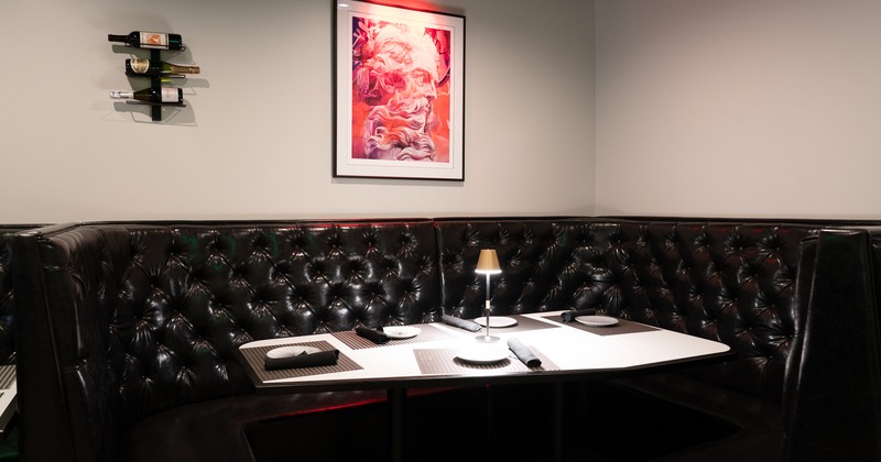 Interior, corner booth, diner table