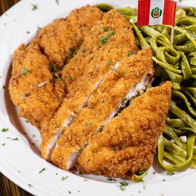 Chicken Cutlet with Pesto Pasta.