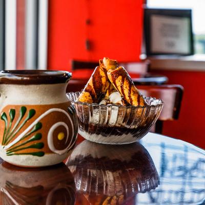 Chocolate chimichangas, with ice cream.