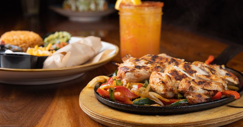 Chicken dish served, close-up