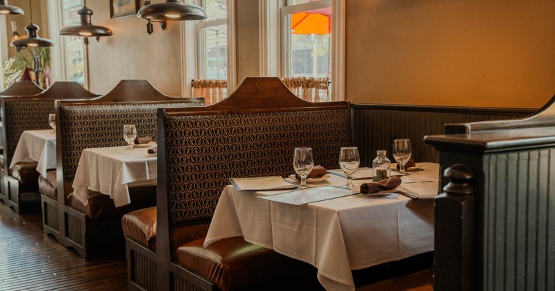 Interior, seating booths, set tables