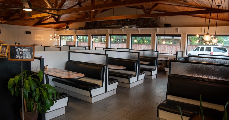 Interior, dining area, booths