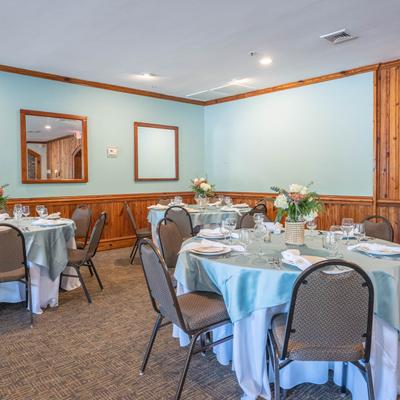 Interior, tables ready for guests at the dining area