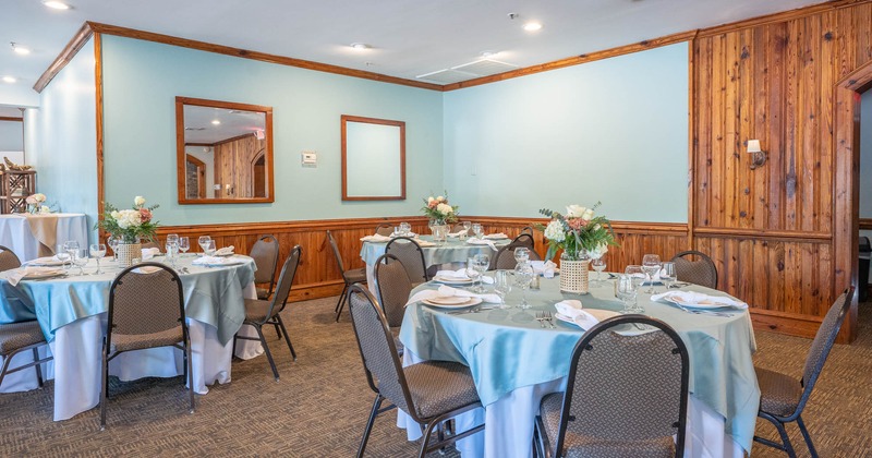 Interior, tables ready for guests at the dining area