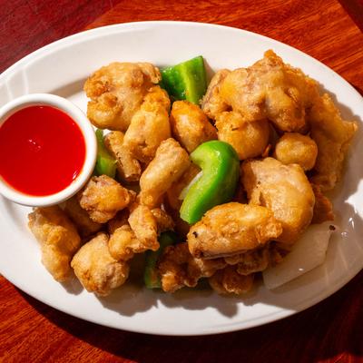 Sweet & Sour Pork with Fried Shrimp.