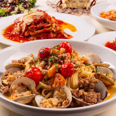 Assorted dishes, angle view