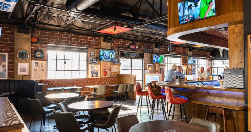 Interior, seating area around a bar