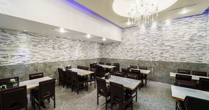 Dining area, tables ready for guests