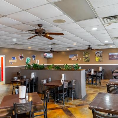 Interior, diner area, wide view.