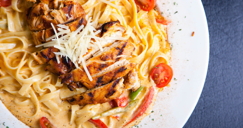 Grilled chicken pasta, top view