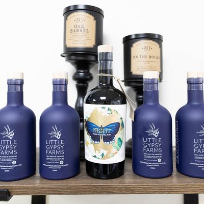 Bottles of various oils.