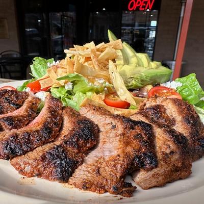 Carne Asada Steak Salad, close up.