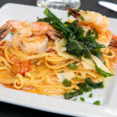 Roasted Ragout Shrimp Pasta Entree.