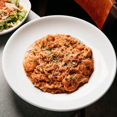 Shrimp and crayfish in angle hair pasta