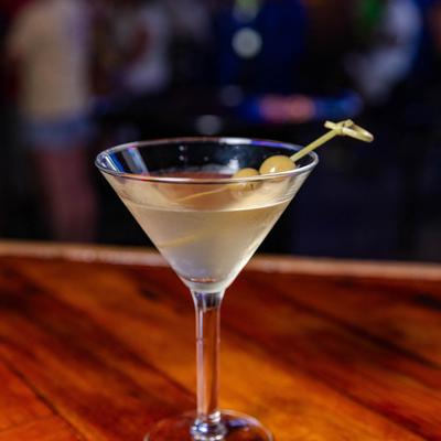 Dirty Martini, garnished with two olives.