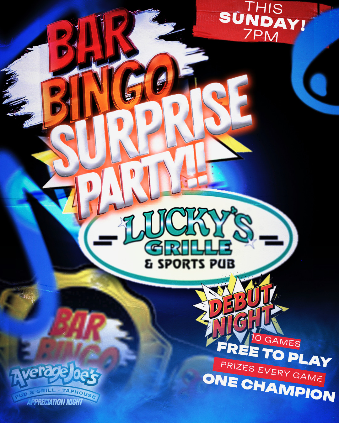 Bar Bingo Columbus logo, Lucky's Grille logo, November 9, 2025, free to play, 10 games, prizes