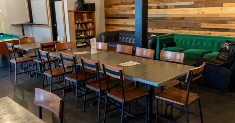 Dining area, long table for multiple people