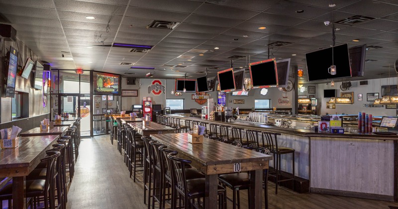 Interior, tables and chairs lined up