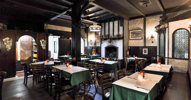 Dining space, tables ready for guests