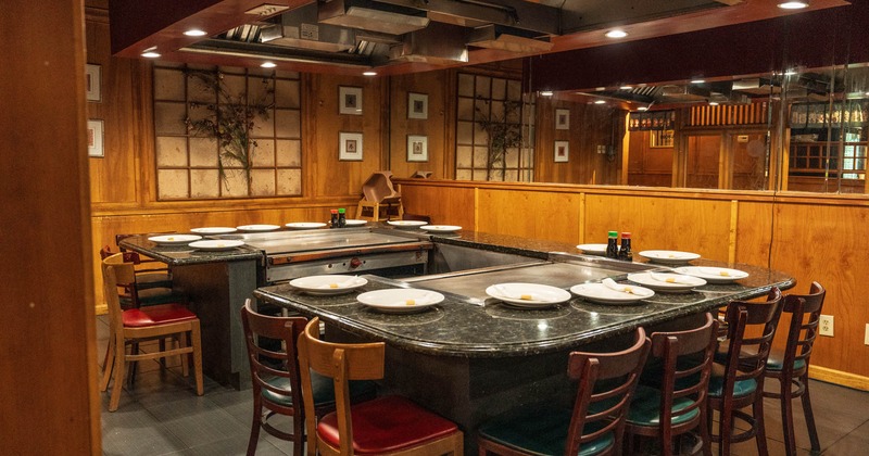 Interior, dining area, teppanyaki grill table