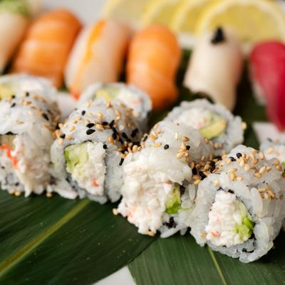 Sushi entree, close up.