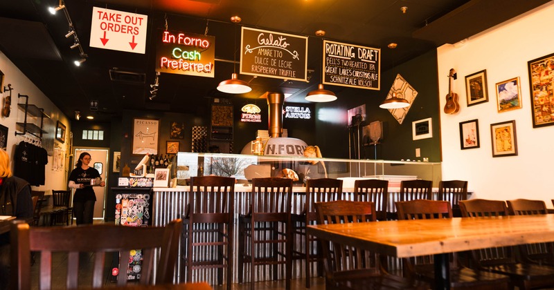 Dining space, tables for multiple people