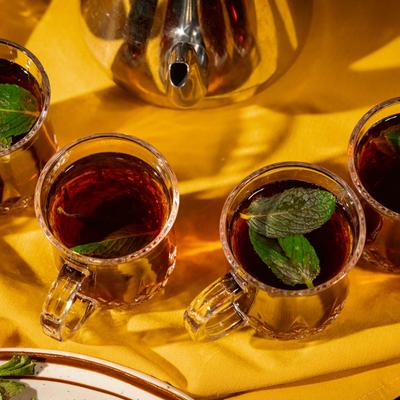 Tea served in glass cups.