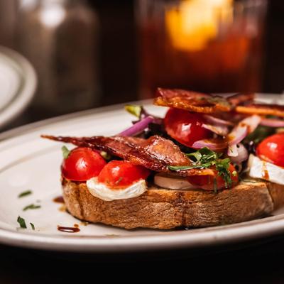 Country bread toast with toppings.