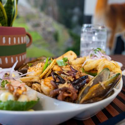 Fish ceviche, seafood fried rice.