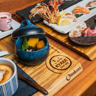 Assortiment of menu items served on the table.