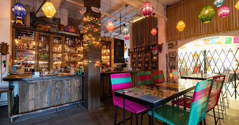 Interior, a bar and seating area